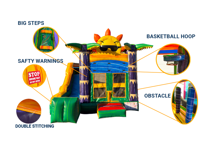 Tropical 4-in-1 Combo Bounce House with Slide