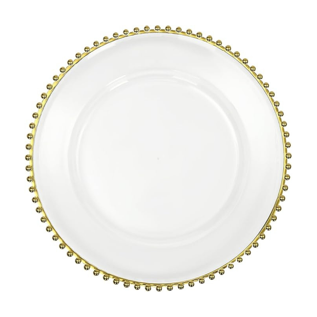 Clear Gold Beaded Charger Plate