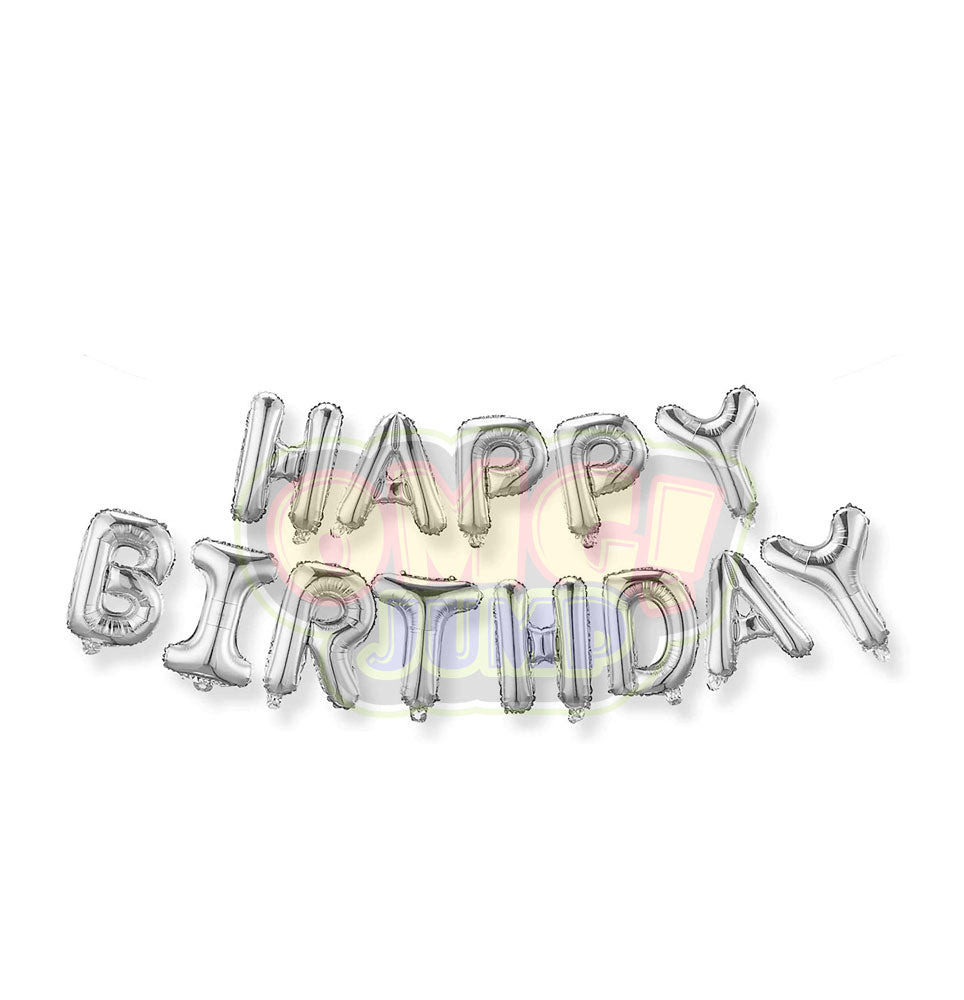 Silver Happy Birthday Balloon Banner
