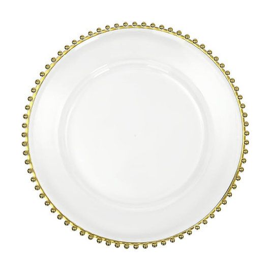 Clear Gold Beaded Charger Plate